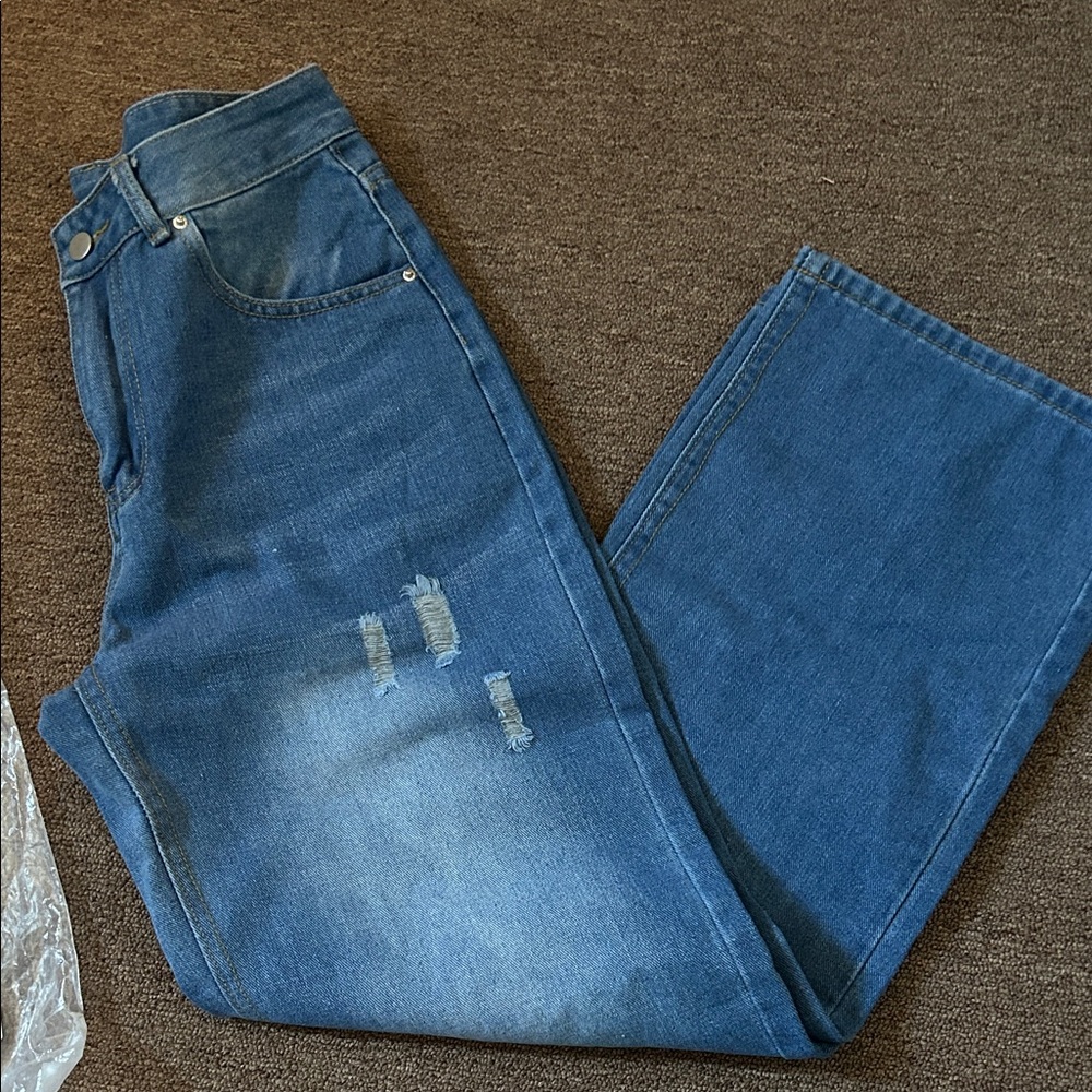 Olivia Boutique Blue Distressed Flare Wide Leg Jeans